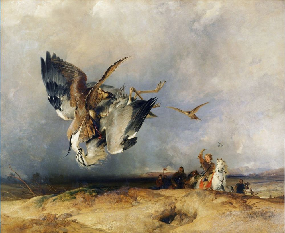 Abb. 1: Hawking in the Olden Time – Darstellung der Reiherbeize von E. H. Landseer (1802–1873). Öl auf Leinwand, 1831